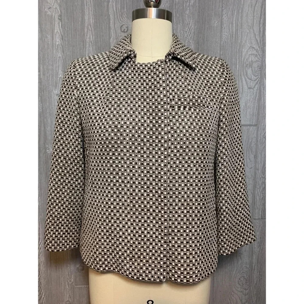 Talbots Brown Cream Wool-Blend Swing Jacket 6